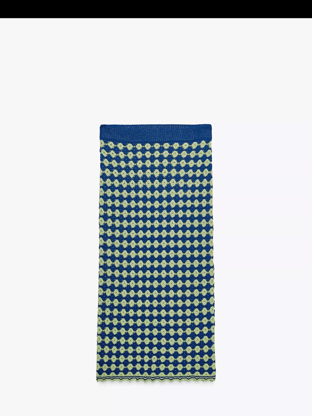 Zara Blue and Lime Patterned Knit Midi Skirt